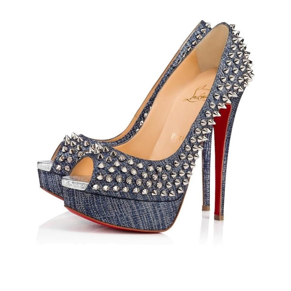 Christian Louboutin Lady Peep Spikes Denim Blue